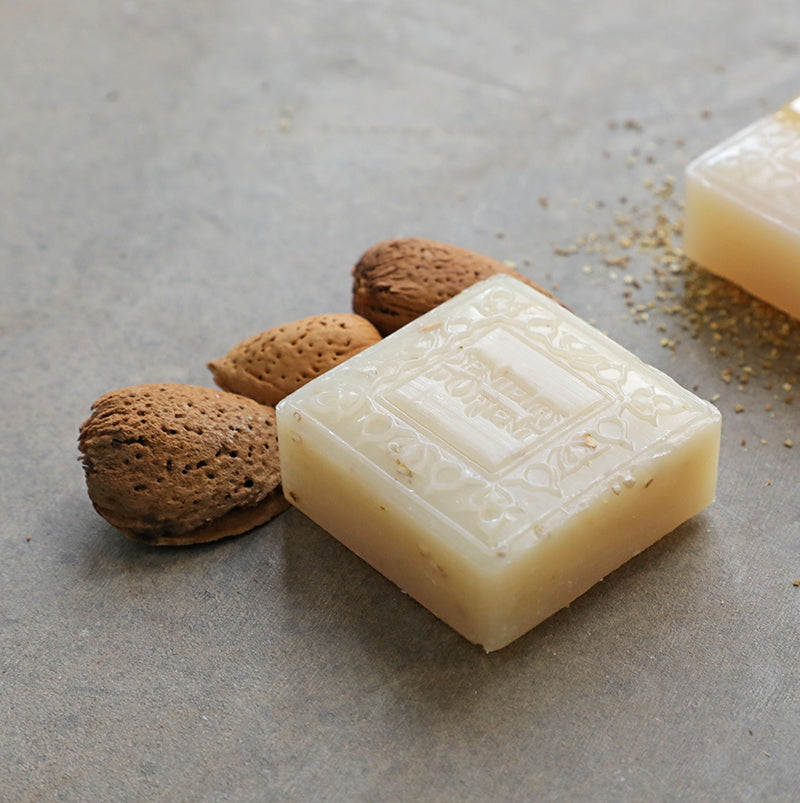 Almond mini Ma'amoul exfoliating soap - handcrafted travel-size gentle scrub - Lebanese artisan bath product